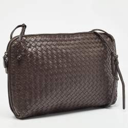 Pre Owned Bottega Veneta Choco Brown Intrecciato Leather Large Nodini Crossbody Bag