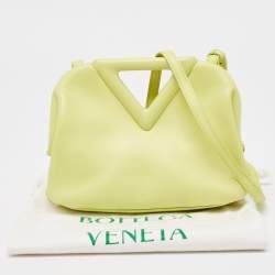 Pre Owned Bottega Veneta Light Green Leather Small Point Shoulder Bag