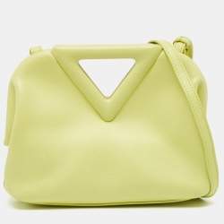 Pre Owned Bottega Veneta Light Green Leather Small Point Shoulder Bag