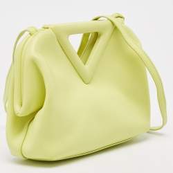 Pre Owned Bottega Veneta Light Green Leather Small Point Shoulder Bag