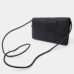 Pre Owned Bottega Veneta Black Leather Mesh Shoulder Bag