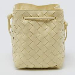 Pre Owned Bottega Veneta Light Yellow Intrecciato Leather Bucket Bag