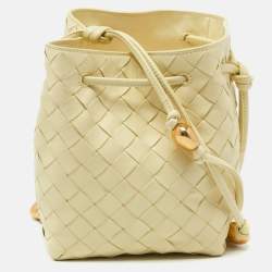 Pre Owned Bottega Veneta Light Yellow Intrecciato Leather Bucket Bag