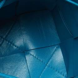 Pre Owned Bottega Veneta Blue Intreccio Leather Mini Cassette Bucket Bag