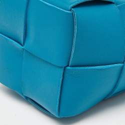 Pre Owned Bottega Veneta Blue Intreccio Leather Mini Cassette Bucket Bag