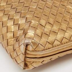 Pre Owned Bottega Veneta Gold Intrecciato Leather Nodini Crossbody Bag