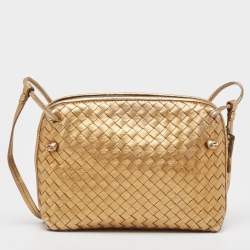 Pre Owned Bottega Veneta Gold Intrecciato Leather Nodini Crossbody Bag