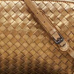 Pre Owned Bottega Veneta Gold Intrecciato Leather Nodini Crossbody Bag