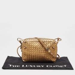 Pre Owned Bottega Veneta Gold Intrecciato Leather Nodini Crossbody Bag
