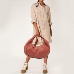 Pre Owned Bottega Veneta Red Intrecciato Leather Hobo