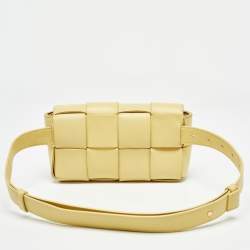 Pre Owned Bottega Veneta Yellow Intreccio Leather Cassette Belt Bag