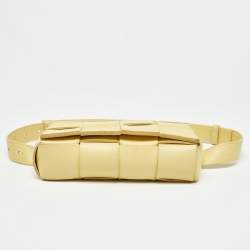 Pre Owned Bottega Veneta Yellow Intreccio Leather Cassette Belt Bag