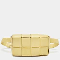 Pre Owned Bottega Veneta Yellow Intreccio Leather Cassette Belt Bag