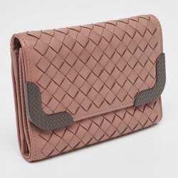 Pre Owned Bottega Veneta Dusty Pink Intrecciato Leather Trifold Wallet