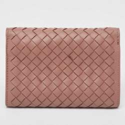Pre Owned Bottega Veneta Dusty Pink Intrecciato Leather Trifold Wallet