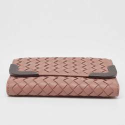 Pre Owned Bottega Veneta Dusty Pink Intrecciato Leather Trifold Wallet