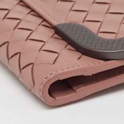 Pre Owned Bottega Veneta Dusty Pink Intrecciato Leather Trifold Wallet