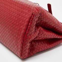 Pre Owned Bottega Veneta Red Intrecciato Leather Medium Roma Tote