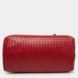 Pre Owned Bottega Veneta Red Intrecciato Leather Medium Roma Tote