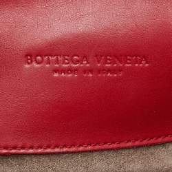 Pre Owned Bottega Veneta Red Intrecciato Leather Medium Roma Tote