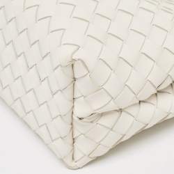 Pre Owned Bottega Veneta White Intrecciato Leather Small Andiamo Tote