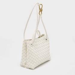 Pre Owned Bottega Veneta White Intrecciato Leather Small Andiamo Tote