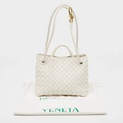 Pre Owned Bottega Veneta White Intrecciato Leather Small Andiamo Tote