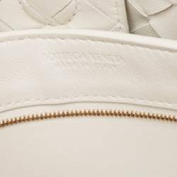 Pre Owned Bottega Veneta White Intrecciato Leather Small Andiamo Tote