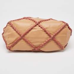 مملوكة مسبقًا Bottega Veneta Beige/Burgundy Quilted Leather Shopper Tote