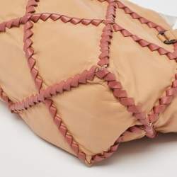 مملوكة مسبقًا Bottega Veneta Beige/Burgundy Quilted Leather Shopper Tote