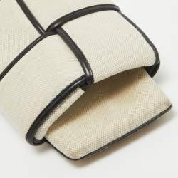 مملوكة مسبقًا Bottega Veneta Beige/Black Canvas and Leather Lido Flat Slides Size 38