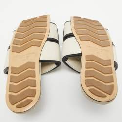 مملوكة مسبقًا Bottega Veneta Beige/Black Canvas and Leather Lido Flat Slides Size 38