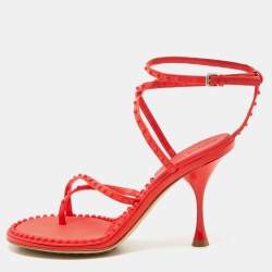 Bottega Veneta Orange Leather Ankle Strap Sandals Size 38