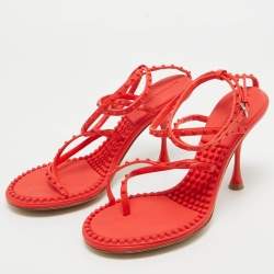 Bottega Veneta Orange Leather Ankle Strap Sandals Size 38