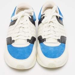 Pre Owned Bottega Veneta Multicolor Woven Leather and Suede Sneakers Size 38