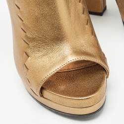 Pre Owned Bottega Veneta Metallic Leather Buckle Detail Platform Ankle Strap Sandals Size 38