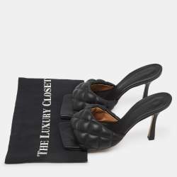 Bottega Veneta Black Quilted Leather Open Toe Slide Sandals Size 36.5