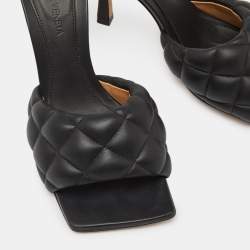 Bottega Veneta Black Quilted Leather Open Toe Slide Sandals Size 36.5