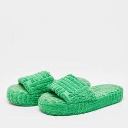 Bottega Veneta Green Cotton Fabric Sponge Platform Slides Size 36