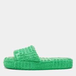 Bottega Veneta Green Cotton Fabric Sponge Platform Slides Size 36