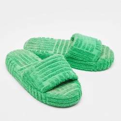 Bottega Veneta Green Cotton Fabric Sponge Platform Slides Size 36