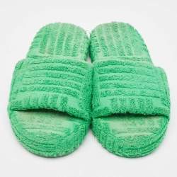 Bottega Veneta Green Cotton Fabric Sponge Platform Slides Size 36