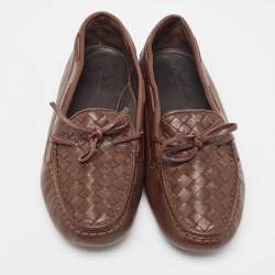 Bottega Veneta Brown  Intrecciato Leather Bow Loafers Size 40.5