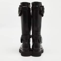 Pre Owned Bottega Veneta Black Leather Platform Knee Length Boots Size 37 