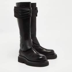 Pre Owned Bottega Veneta Black Leather Platform Knee Length Boots Size 37 