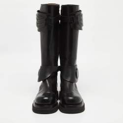 Pre Owned Bottega Veneta Black Leather Platform Knee Length Boots Size 37 