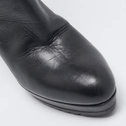 Pre Owned Bottega Veneta Black Woven Leather Knee Length Boots Size 39.5