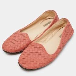 Bottega Veneta Pink Intrecciato Leather Smoking Slippers Size 40