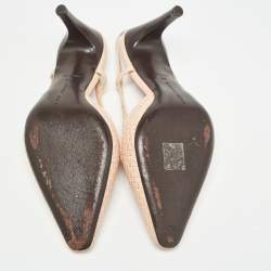 Pre Owned Bottega Veneta Beige Woven Leather Wicker Slingback Pumps Size 38