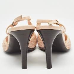 Pre Owned Bottega Veneta Beige Woven Leather Wicker Slingback Pumps Size 38